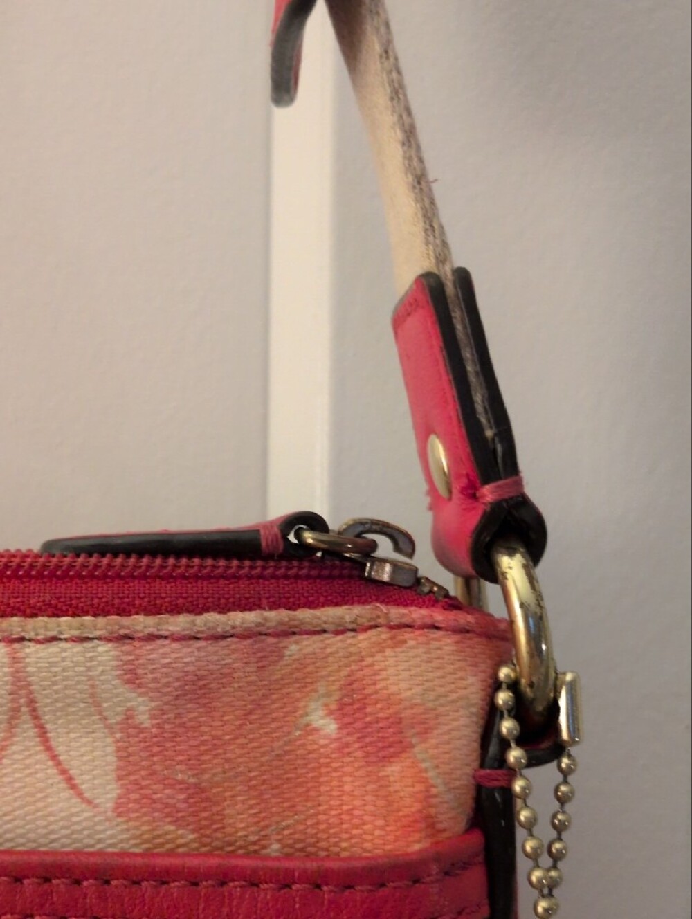 Coach Pink Floral Print Crossbody Bag with Cream Strap - Picture 6 of 14